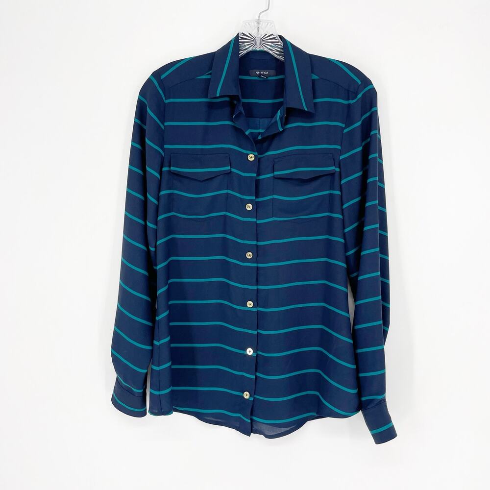Nautica Long Sleeve Stripe Button-Up Top Size Small
